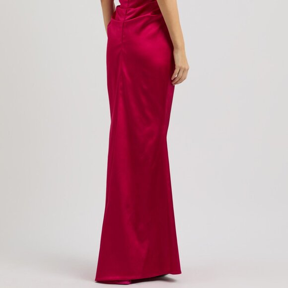 Talbot Runhof Satin Off-The-Shoulder Mermaid Gown Dress Azalea Pink - Picture 7 of 10